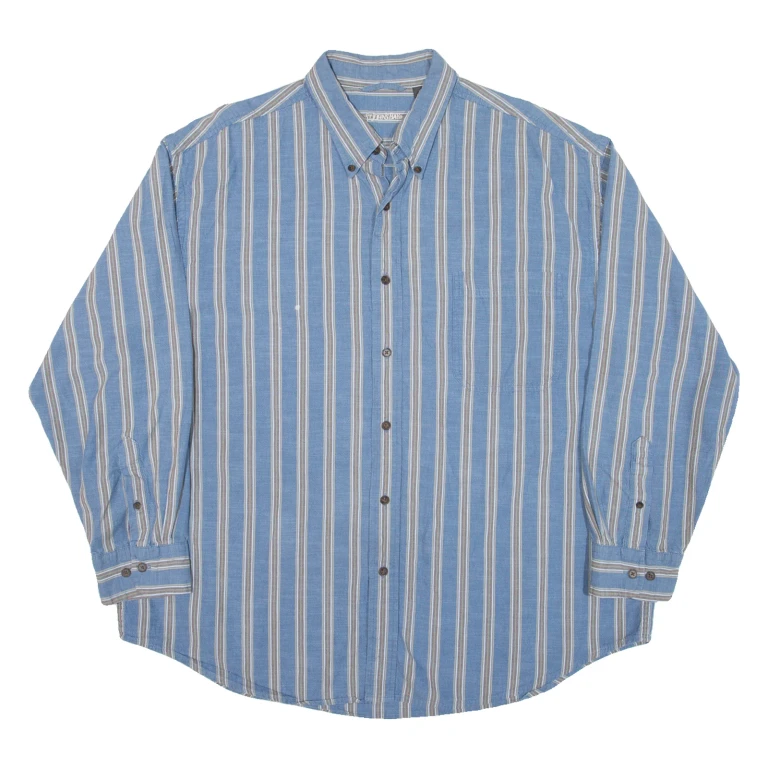 ST JOHN'S BAY Mens Denim Shirt Blue Striped Long Sleeve XL