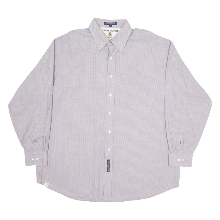 TOMMY HILFIGER Mens Shirt Grey Check Long Sleeve 2XL