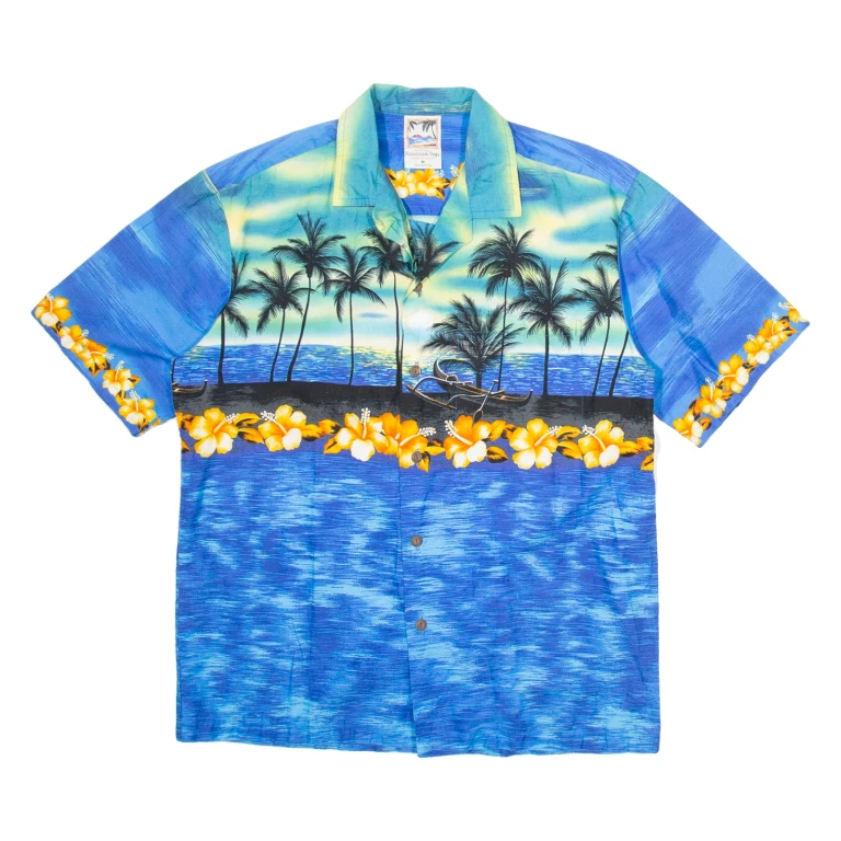 HAWAIIAN TOGS Mens Hawaiian Shirt Blue Crazy Pattern M
