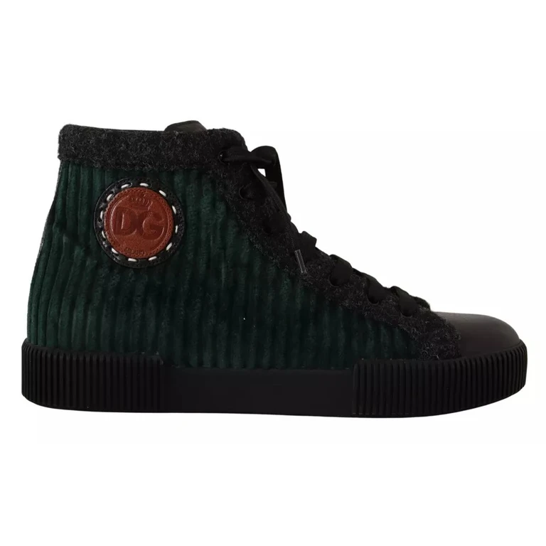 Dolce & Gabbana Green Corduroy High Tops Sneakers Mens Casual Shoes Black And - Men