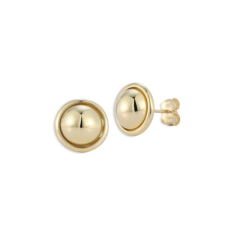 14K Yellow Gold Button Stud Earrings