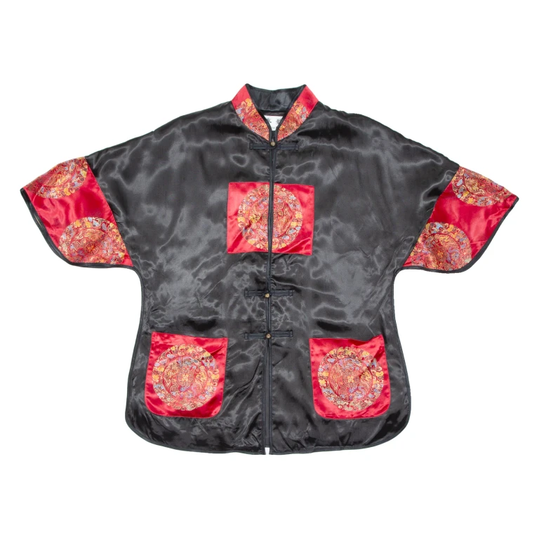 Womens Printed Blouse Black V-Neck Silk M