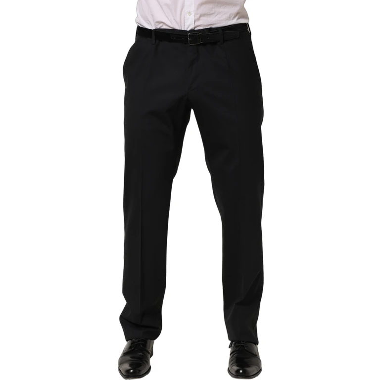 Dolce & Gabbana Black Wool Tapered Leg Dress Trouser Pants Virgin Elastane - Men