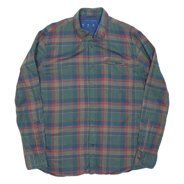 PIERRE CARDIN Mens Shirt Green Check Long Sleeve L