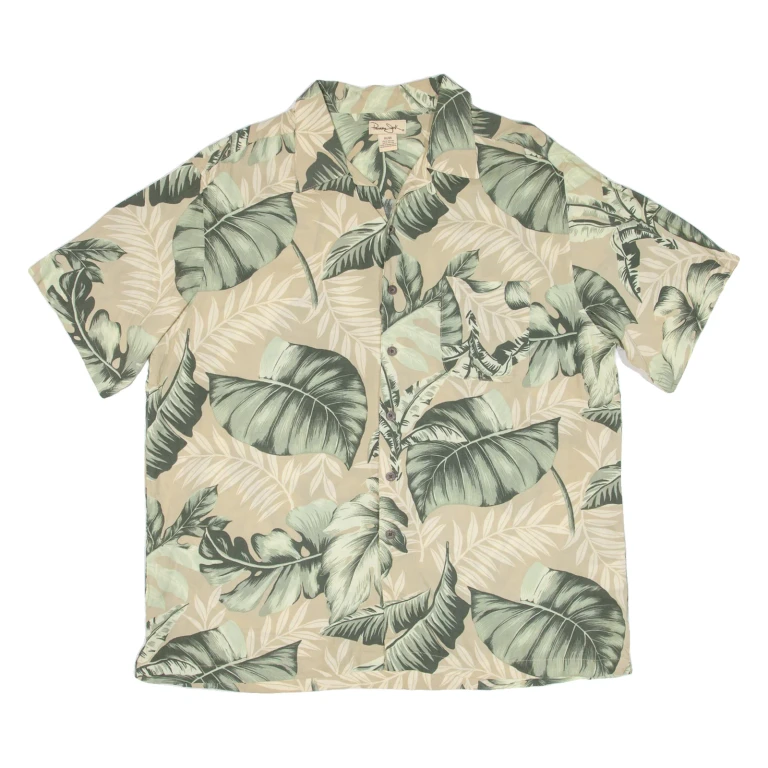 Mens Hawaiian Shirt Green Floral XL