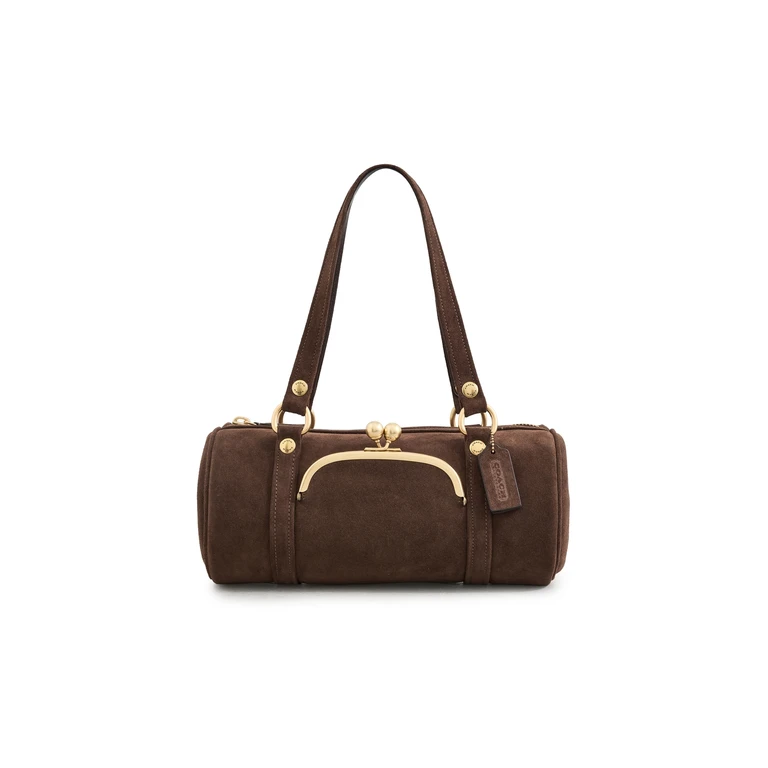 Coach Suede Kisslock Barrel Bag Chocolate One Size
