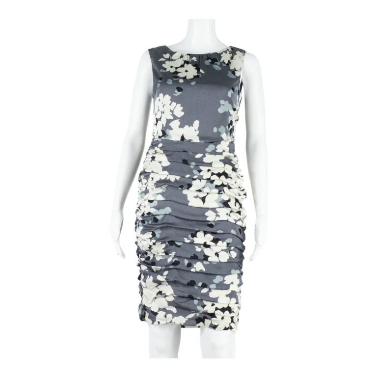 COAST Womens Bodycon Dress Grey Silk Floral Sleeveless Knee Length UK 8