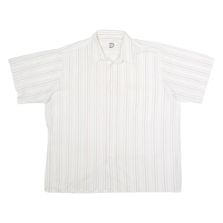 DONNELLY Mens Shirt White 90s Striped 2XL