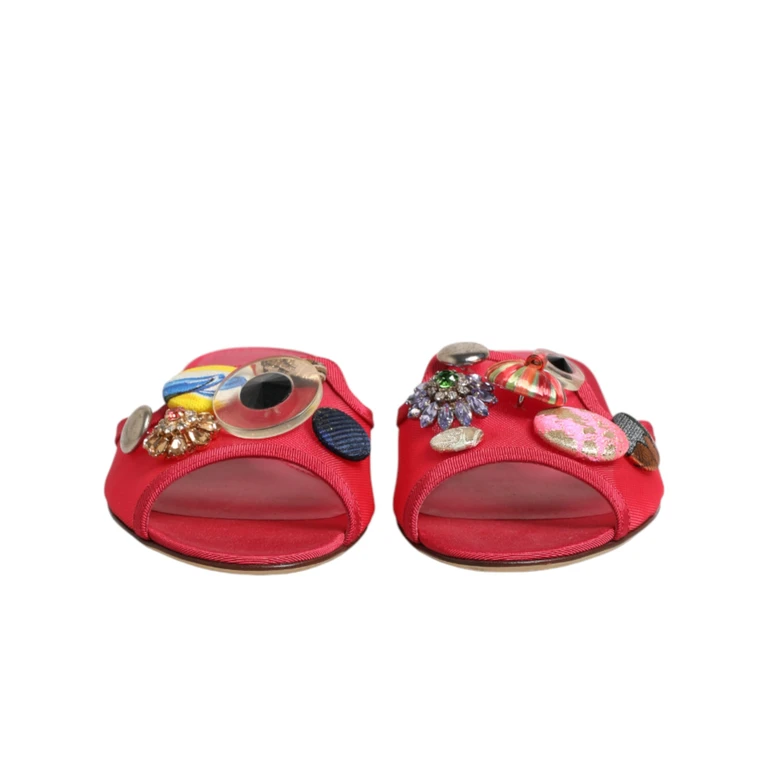 Dolce & Gabbana Red Embellished Flats Slip On Sandals Shoes Pa+vi - Women