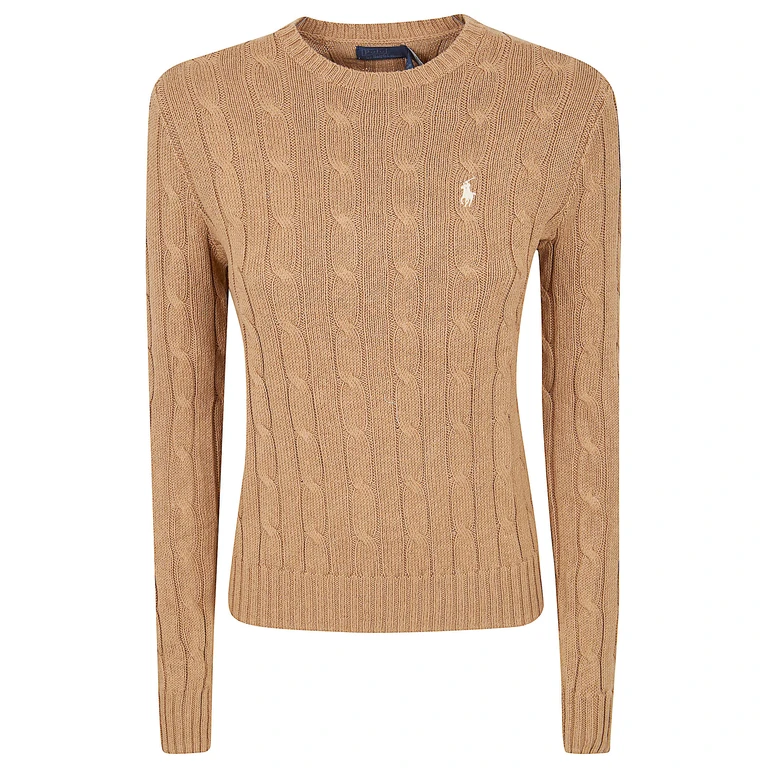 Polo Ralph Lauren Beige Sweater with Embroidered Pony Detail on the Front in Cotton Woman Jersey - Women