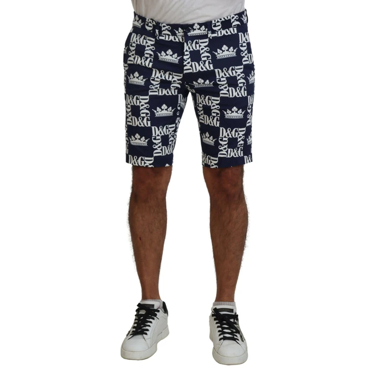 Dolce & Gabbana Blue Logo Print Cotton Chinos Shorts - Men