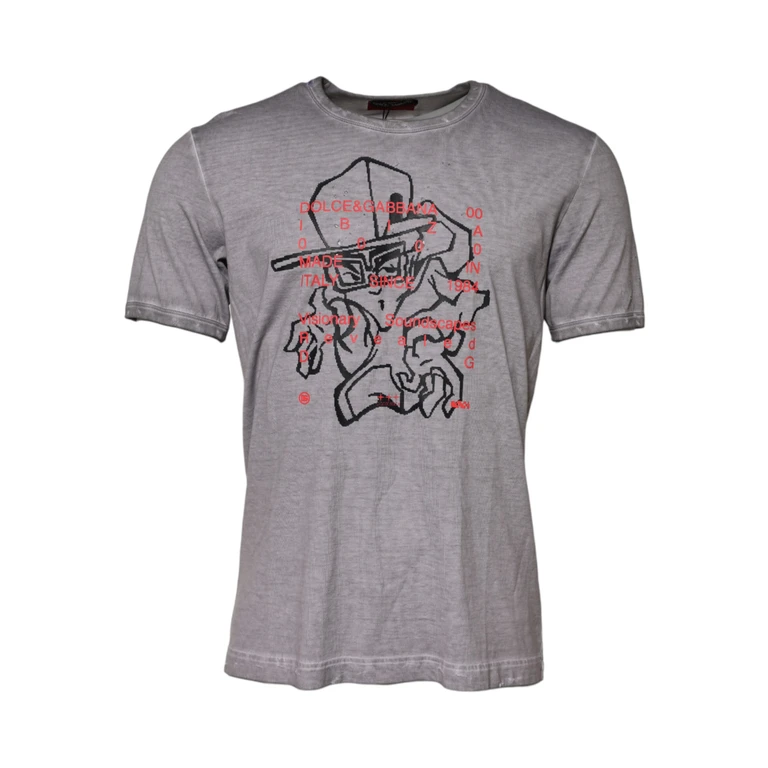 Dolce & Gabbana Gray Graphic Print Cotton Crew Neck T-Shirt - Men