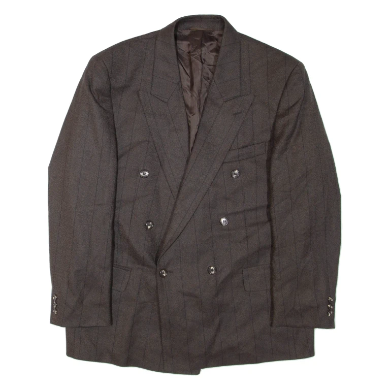Mens Blazer Jacket Brown Wool Striped XL