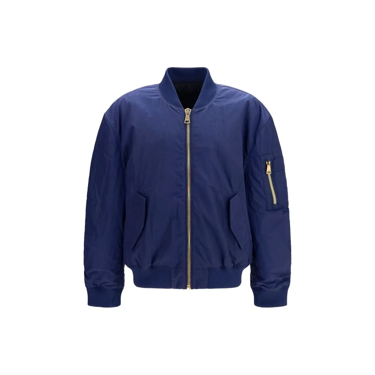 BALMAIN Blue Nylon Bomber Jacket with Zip Closure and Patch Pockets (HH1TFC55XM286DU)