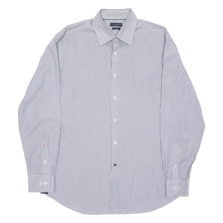 TOMMY HILFIGER Tailored Fit Mens Shirt Blue Striped Long Sleeve XL