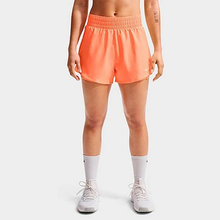 Nike Women's One Fitted Dri-FIT High-Waisted 3-Inch 2-in-1 Shorts in Orange Pulse/White Size: XXS