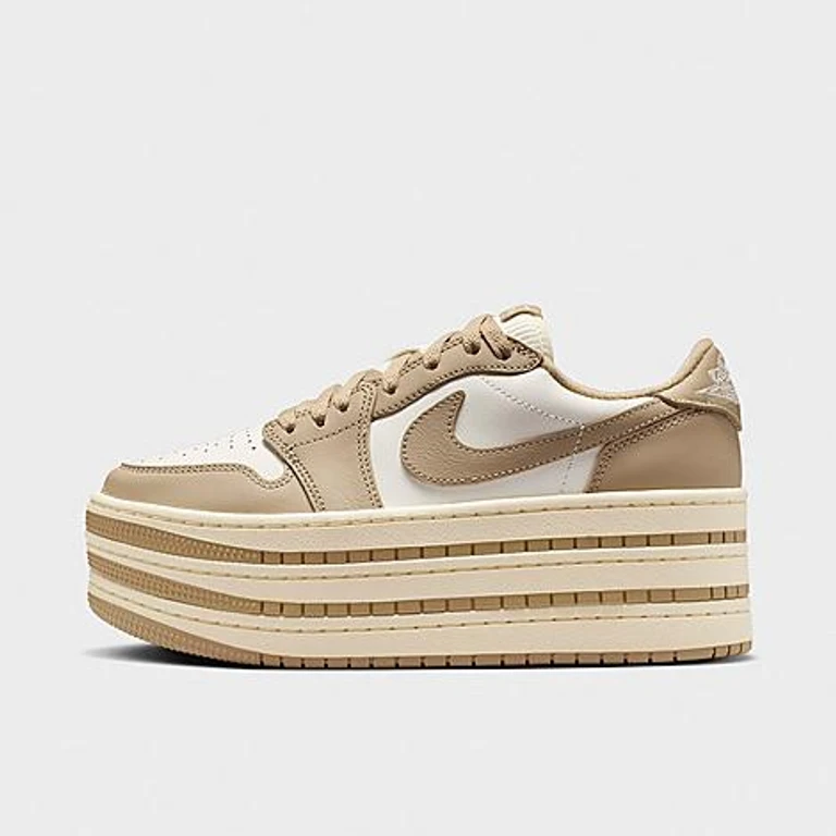 Jordan Women's Air 1 Low Triple Stack Casual Shoes in Khaki/Sail/Coconut Milk Size: 5.0