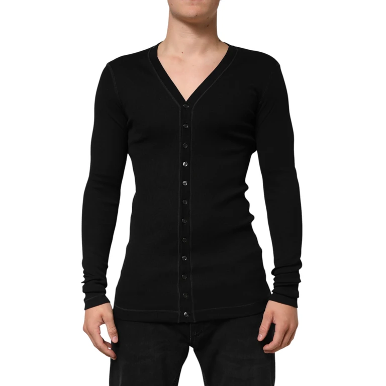 Dolce & Gabbana Black Cotton Button Up Men Cardigan Sweater Clothing - Men