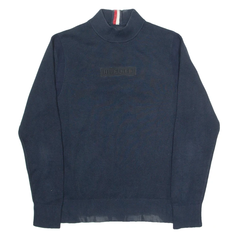 TOMMY HILFIGER Mens Jumper Blue High Neck Tight Knit M