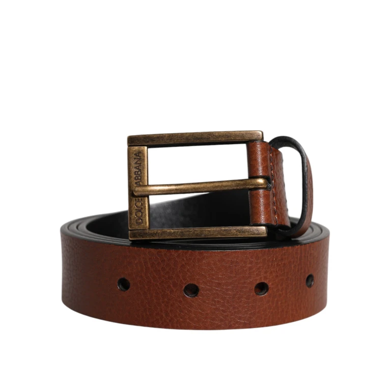 Dolce & Gabbana Brown Calf Leather Classic Metal Buckle Belt - Men