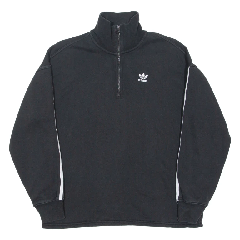 ADIDAS ORIGINALS Womens Sweatshirt Black 1/4 Zip UK 8