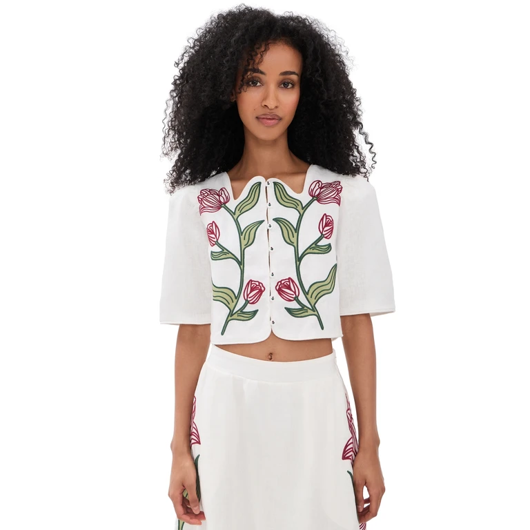 Flower Crop Top Off-White L