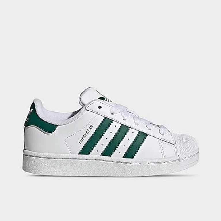 adidas Little Kids Originals Superstar II Comfort Closure Casual Shoes in Cloud White/Collegiate Green/Cloud White Size: 1.0