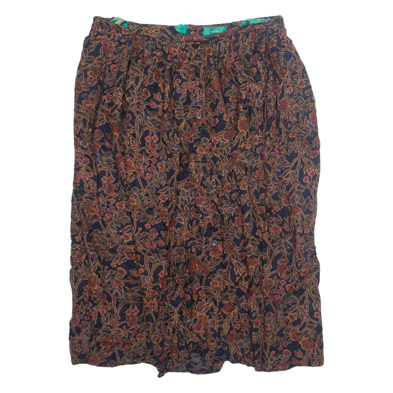 CANDA Womens A-Line Skirt Brown Knee Length Viscose 90s Floral UK 18