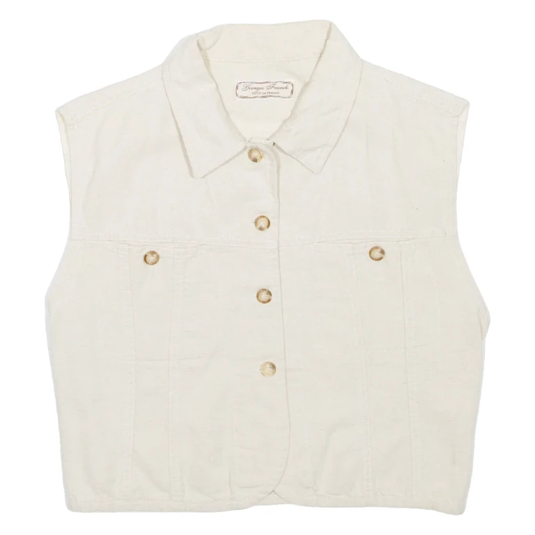 Womens Cropped Shirt Beige Collared M