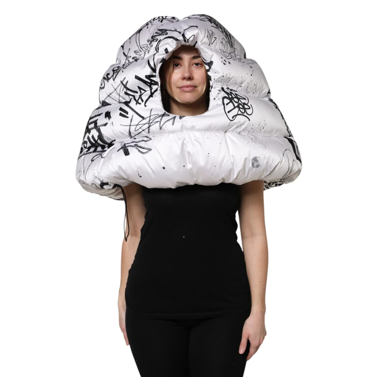 Dolce & Gabbana White Polyester Printed Hood Quilted Hat - Women