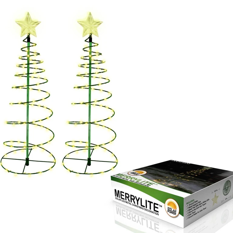 2 ft. Merrylite Solar Warm White LED Pre-Lit Outdoor Christmas Tree - 2 Pack