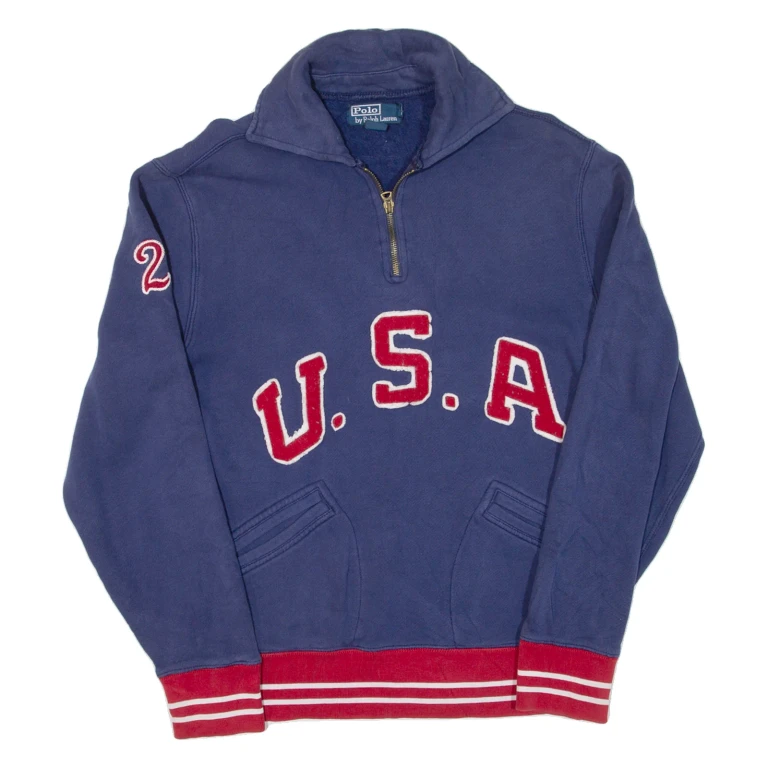 POLO RALPH LAUREN U.s.a Mens Sweatshirt Blue 1/4 Zip USA M