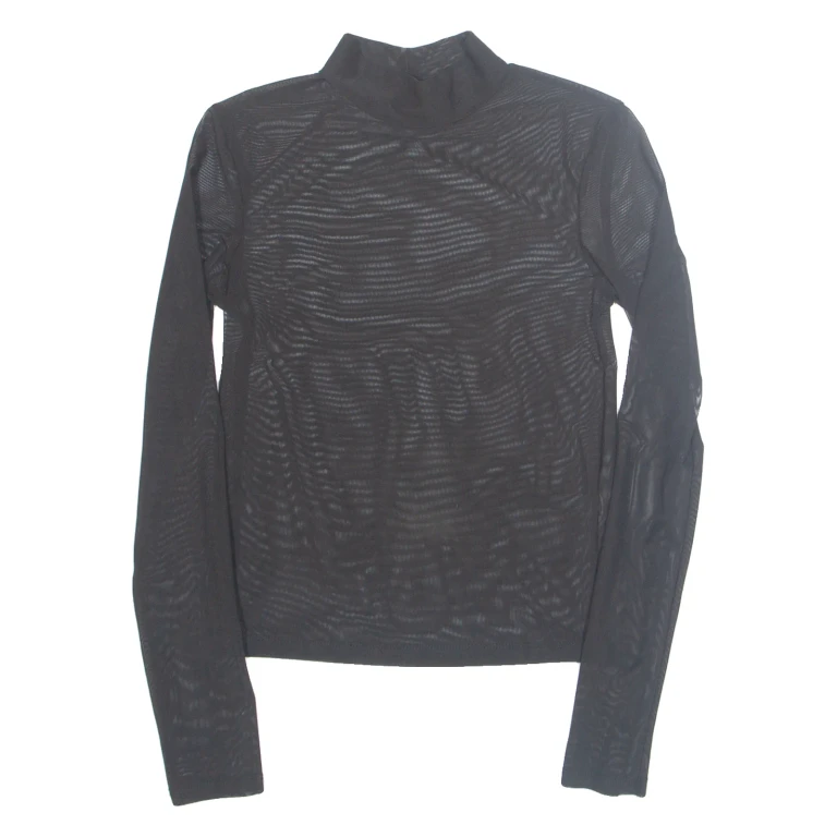 BERSHKA Sheer Womens Top Black Long Sleeve XS