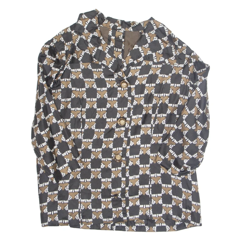 Womens Printed Shirt Black Collared 3/4 Sleeve Geometric M