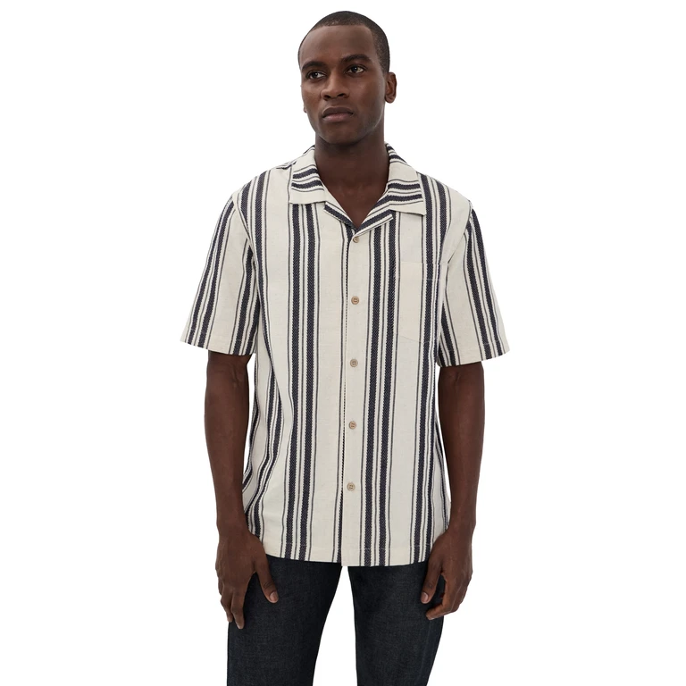 Naked & Famous Denim Aloha Dobby Bands Shirt Natural S