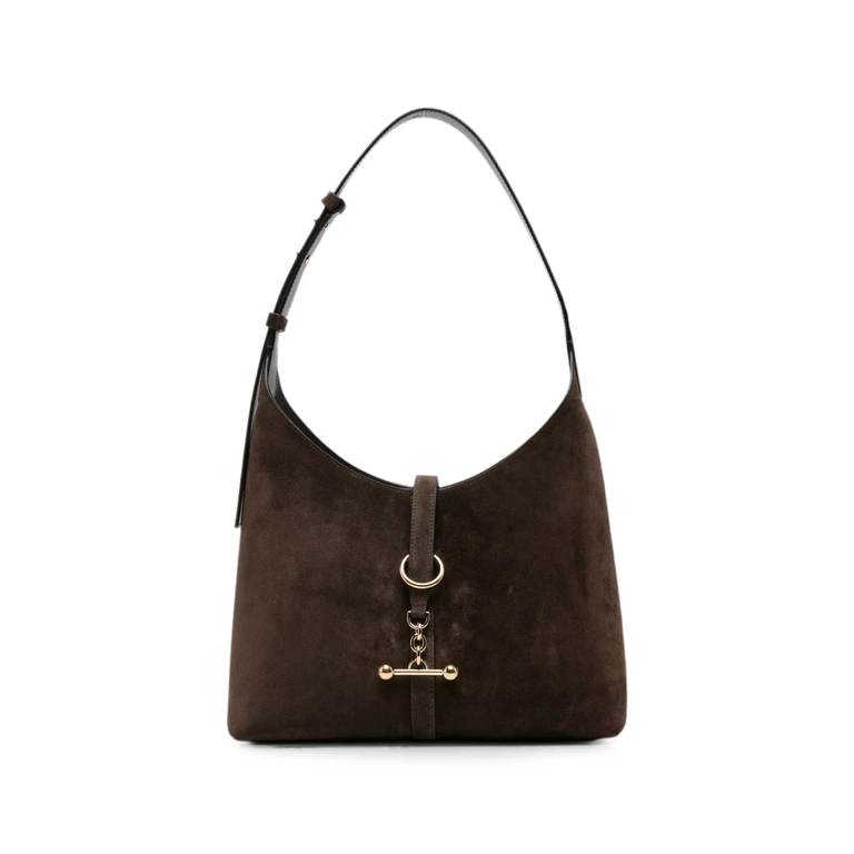Bar-detail Suede Shoulder Bag