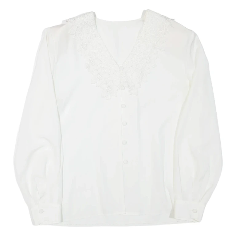 Womens Blouse White V-Neck Long Sleeve L