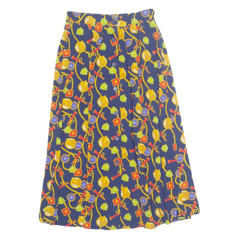 Womens A-Line Skirt Blue Midi 90s Crazy Pattern S