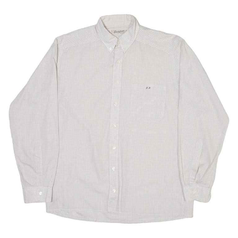 SCAPA Mens Shirt White Check Long Sleeve M