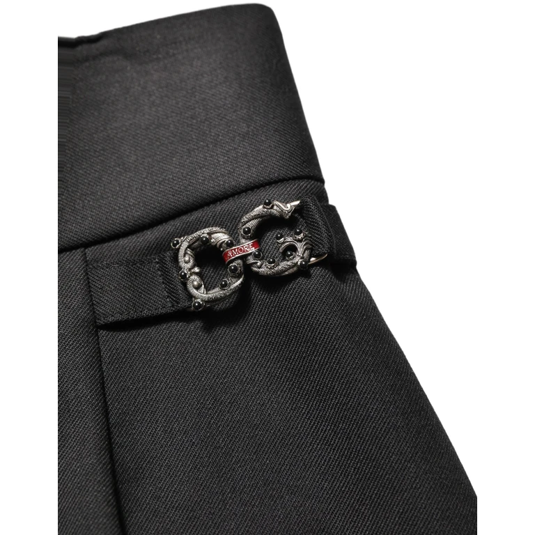 Dolce & Gabbana Black Wool High Waisted Logo Trouser Pants Elastane - Women