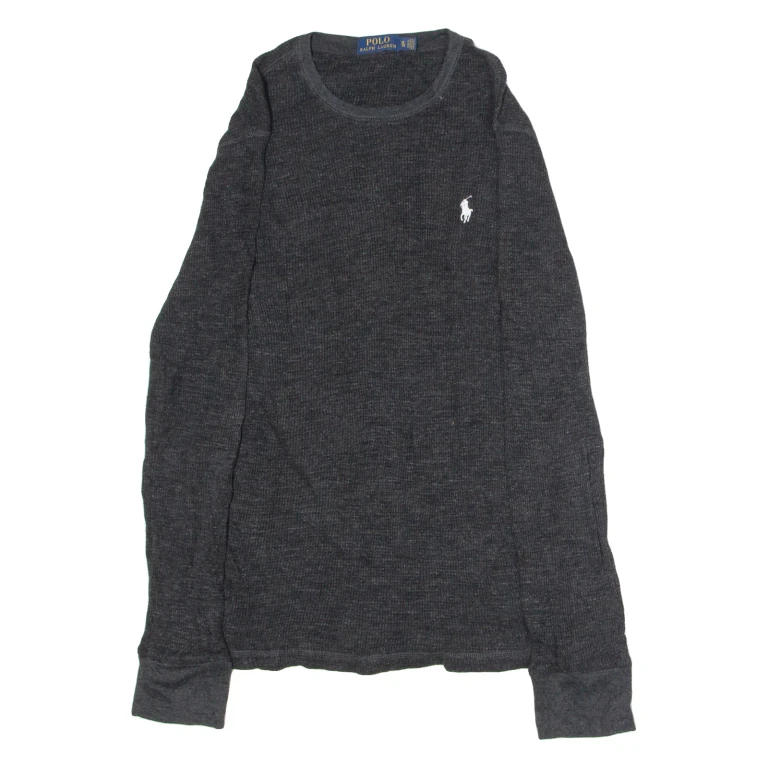 POLO RALPH LAUREN Womens Jumper Black Crew Neck Waffle Knit XL
