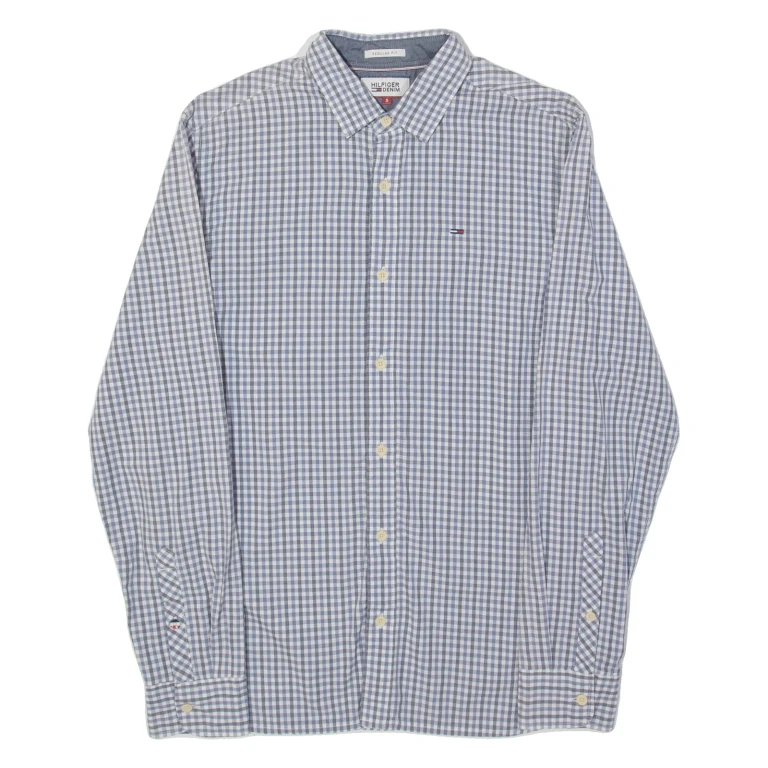 TOMMY HILFIGER Mens Shirt Grey Plaid Long Sleeve S