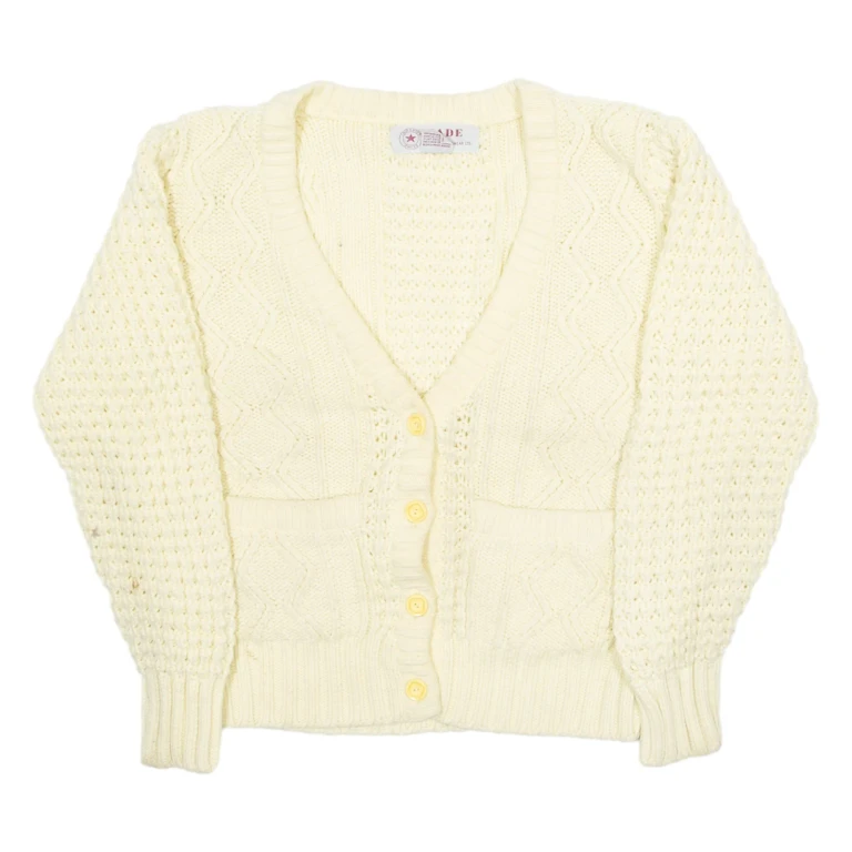 JADE Womens Cardigan Yellow V-Neck 90s Cable Knit M