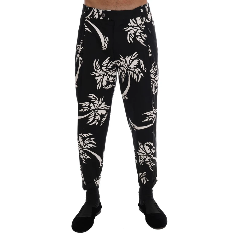 Dolce & Gabbana Black Tree Cotton Stretch Pants - Men