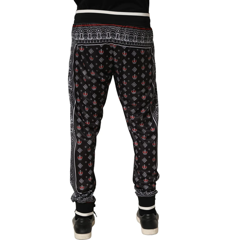 Dolce & Gabbana Black Bandana Crown Jogger Men Trouser Pants Polyester - Men