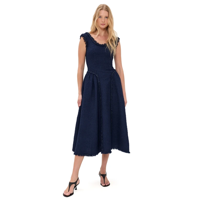 Self Portrait Boucle Midi Dress Navy 10