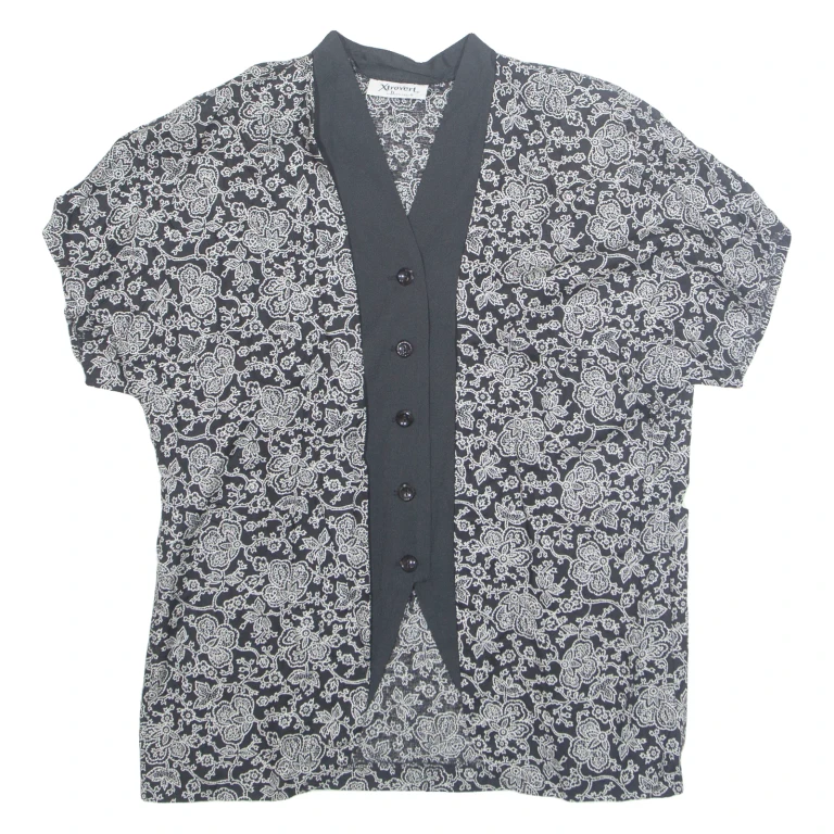 XTROVERT Womens Printed Top Black V-Neck Floral UK 10