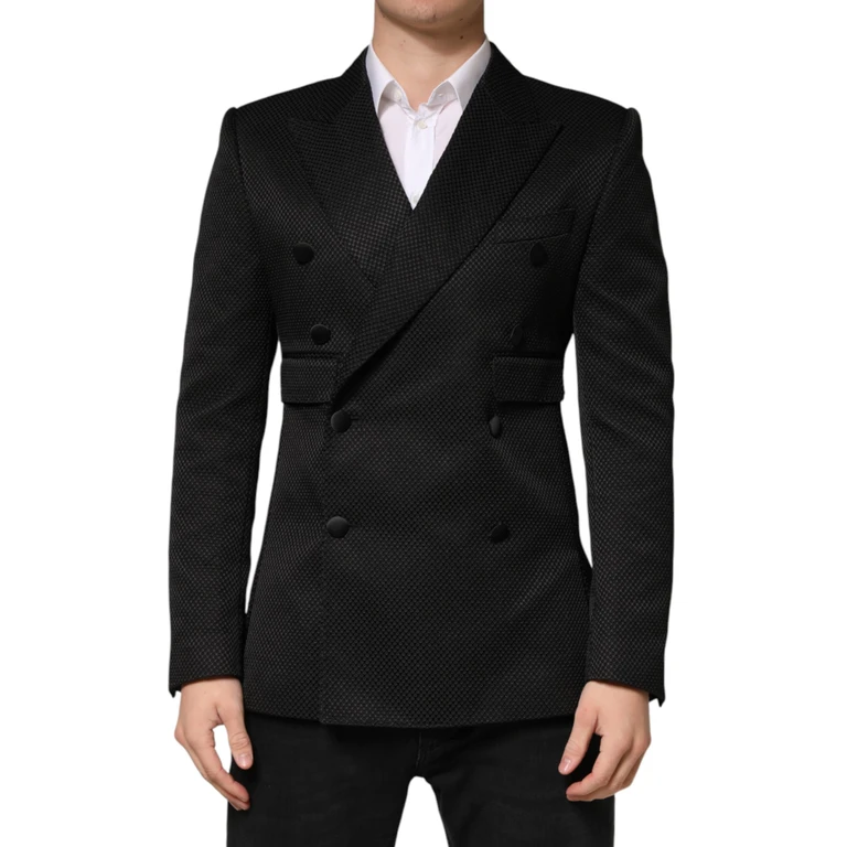 Dolce & Gabbana Black Cotton Double Breasted 2 Button Blazer Polyester Silk Clothing - Men