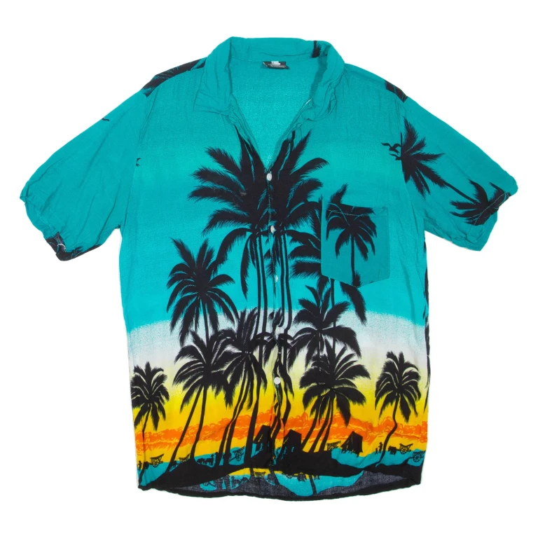 Mens Hawaiian Shirt Blue Crazy Pattern XL