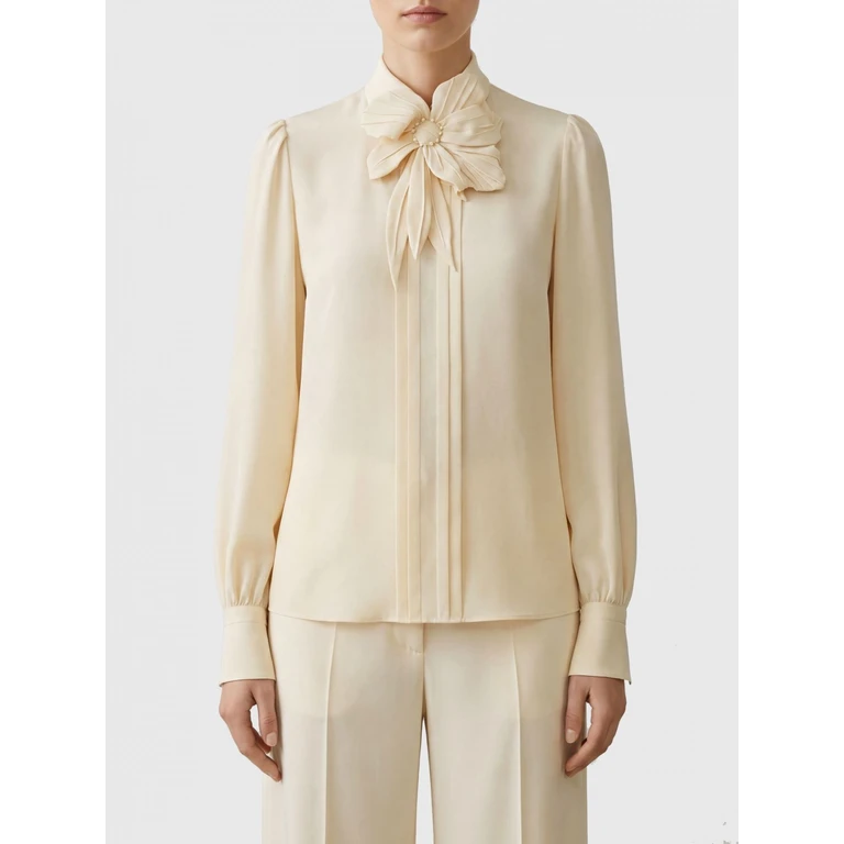 Silk Shirt with Floral Appliqué and French Collar (AEBX021BAD6)